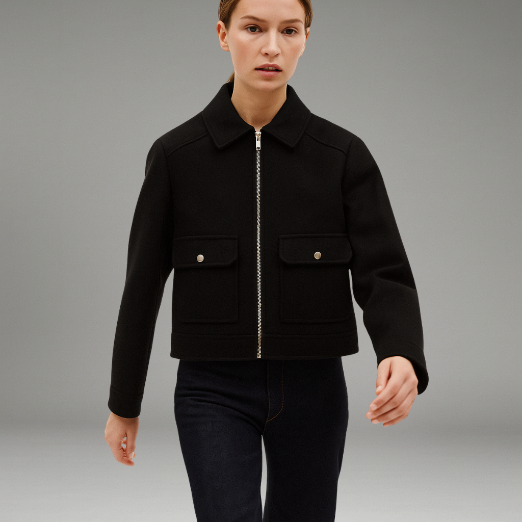 Women’s Jacket with Structured Lapel Collar and Hidden Zip Closure