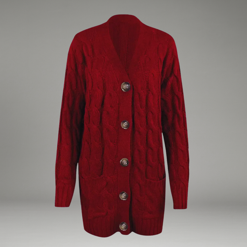 Women’s Knit Cardigan with Button Closure and Side Pockets