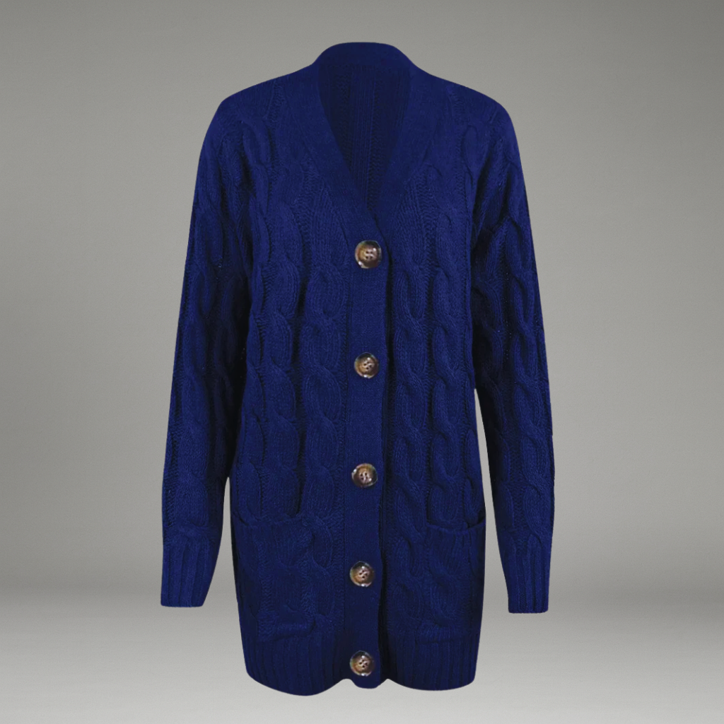 Women’s Knit Cardigan with Button Closure and Side Pockets