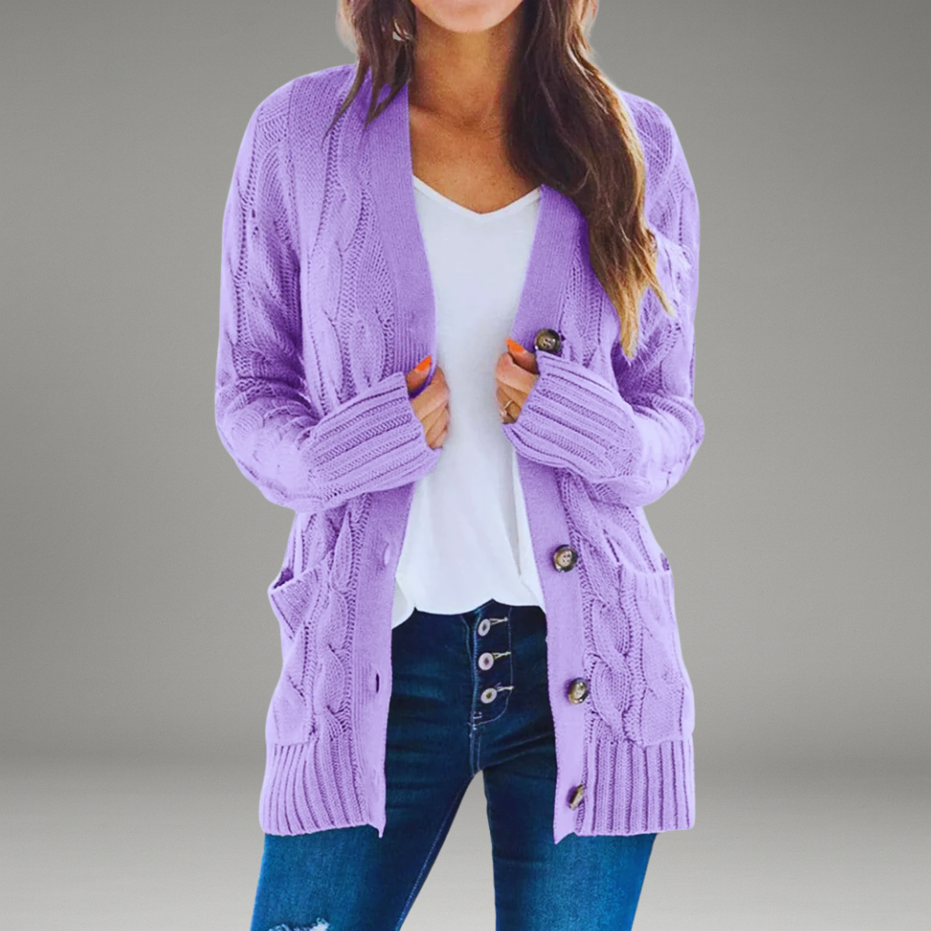 Women’s Knit Cardigan with Button Closure and Side Pockets