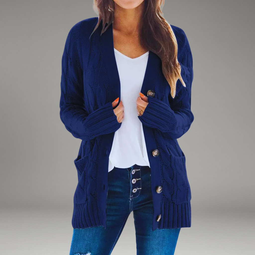 Women’s Knit Cardigan with Button Closure and Side Pockets