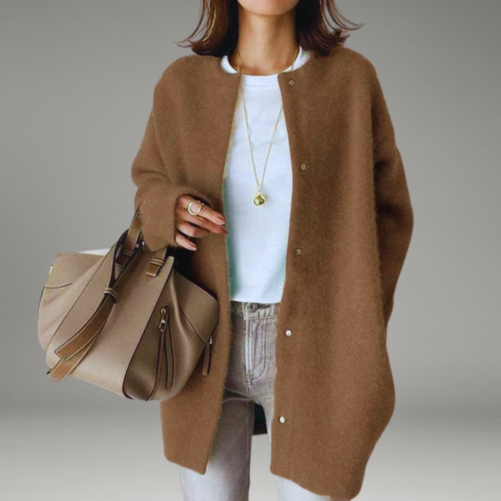 Women’s Knit Cardigan with Snap Button Closure and Long Sleeves