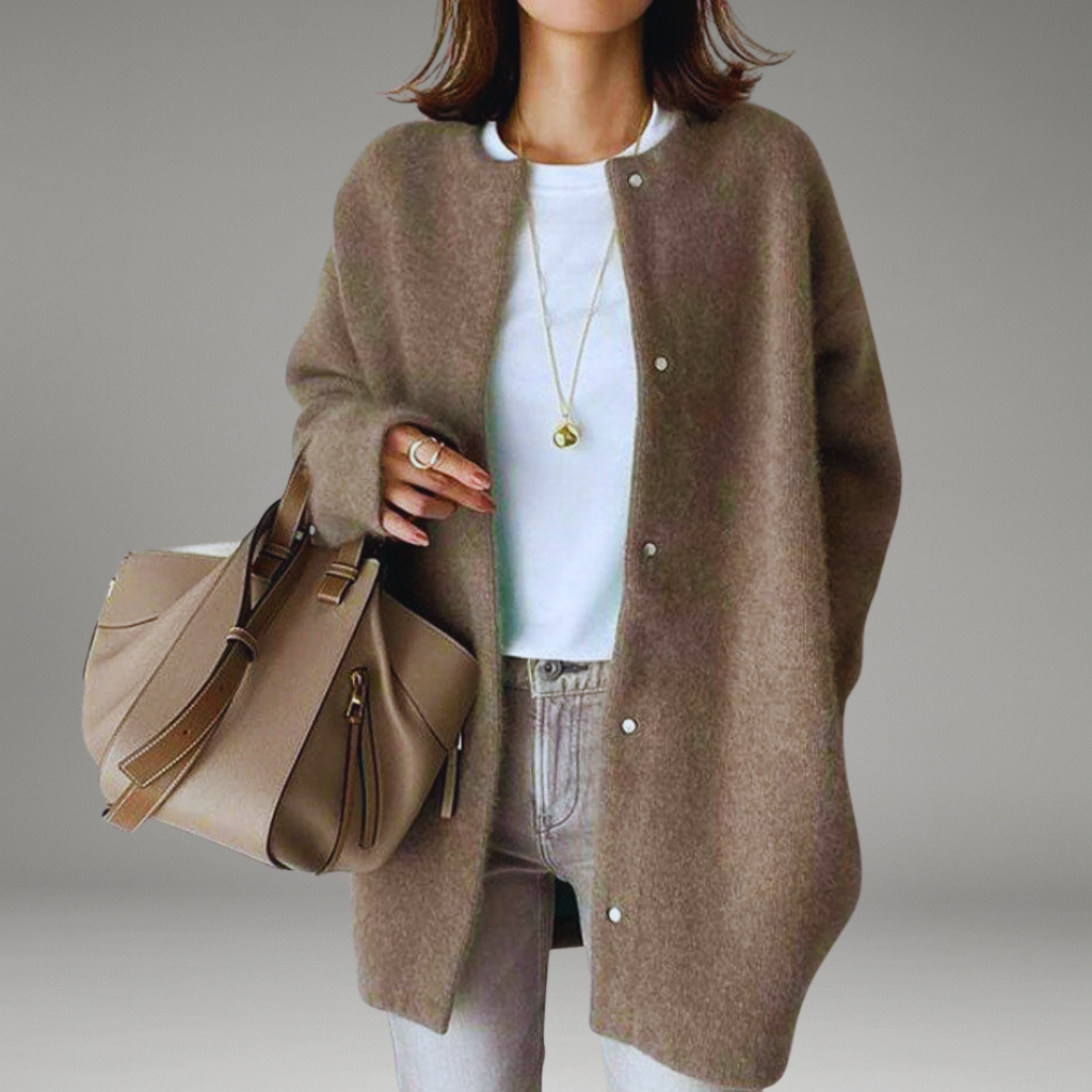 Women’s Knit Cardigan with Snap Button Closure and Long Sleeves