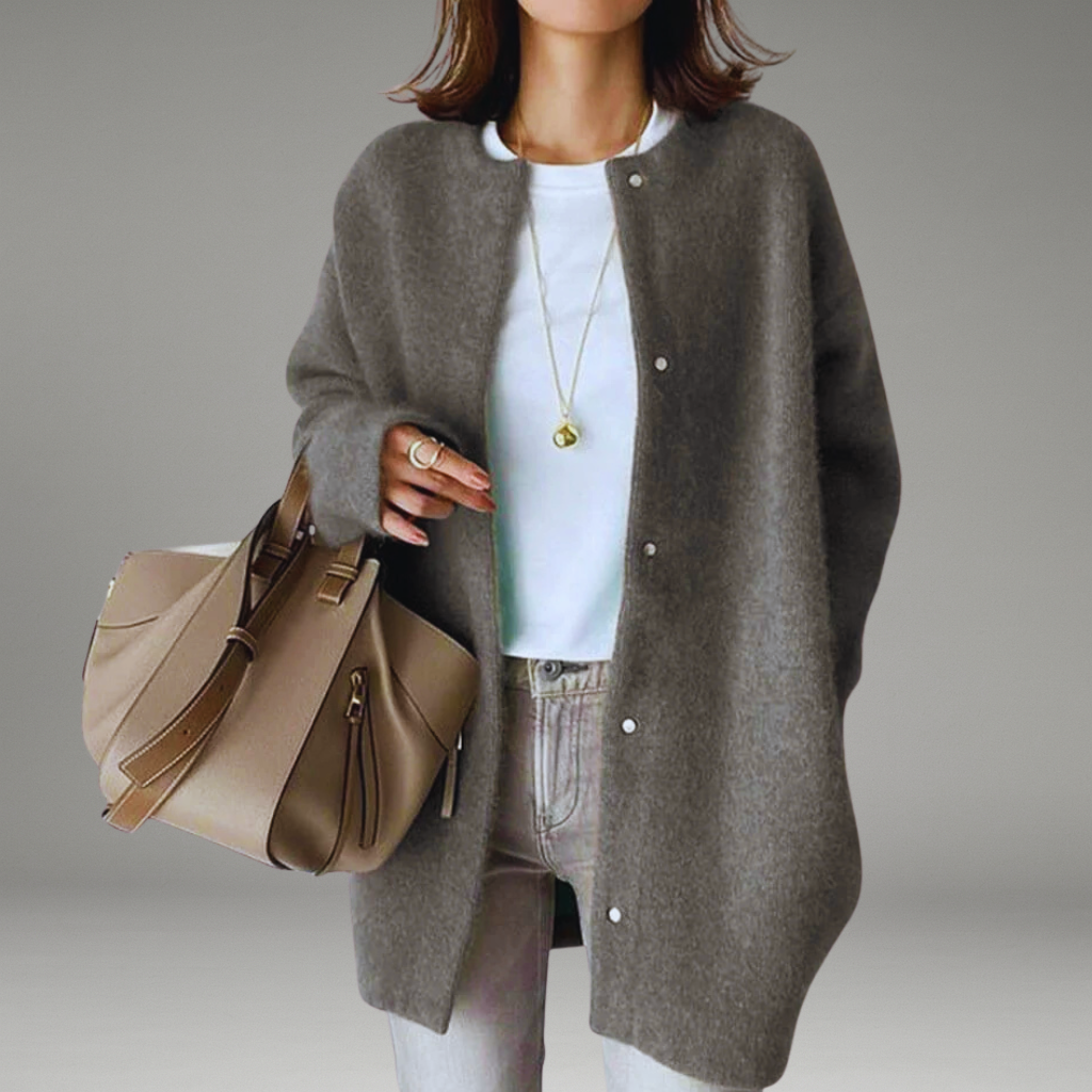 Women’s Knit Cardigan with Snap Button Closure and Long Sleeves