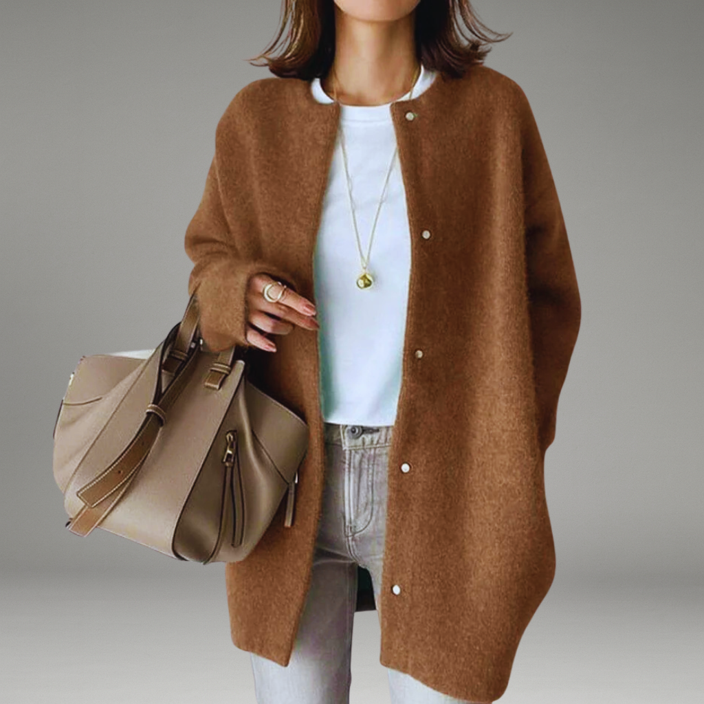 Women’s Knit Cardigan with Snap Button Closure and Long Sleeves