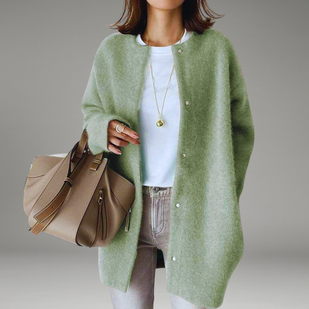 Women’s Knit Cardigan with Snap Button Closure and Long Sleeves