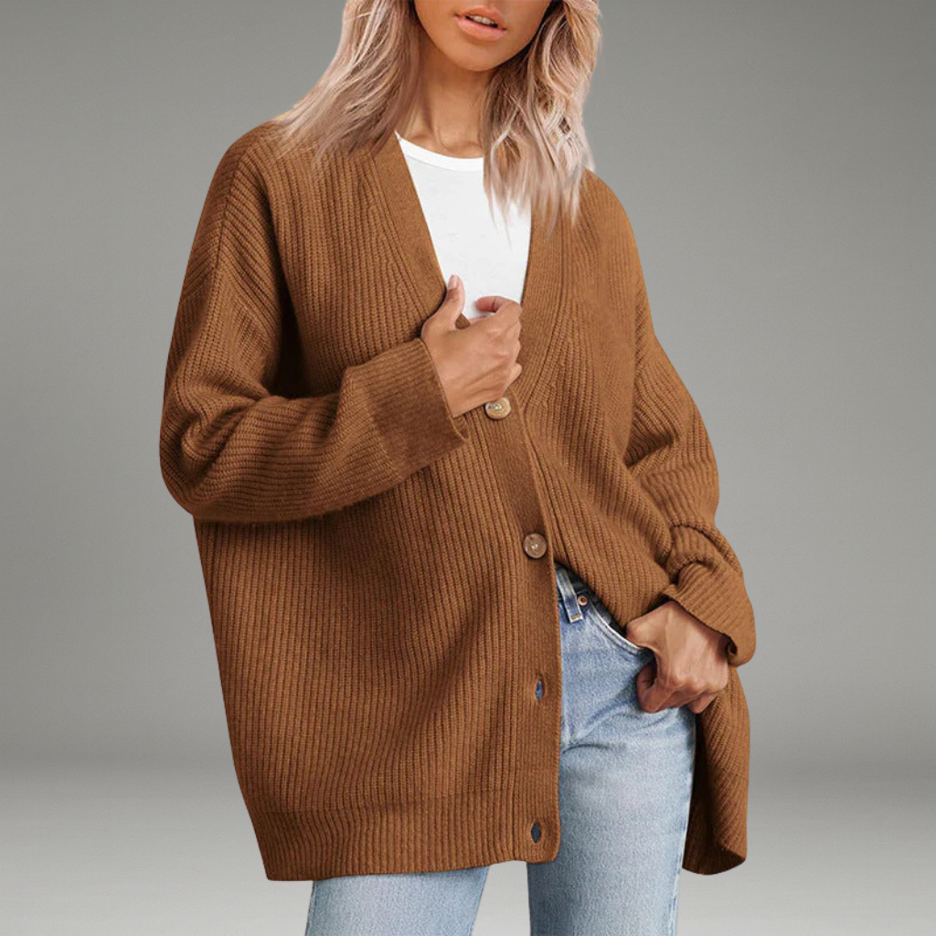 Women’s Cardigan with V-Neckline and Button Closure