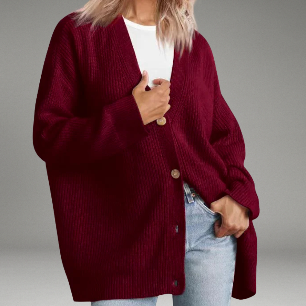 Women’s Cardigan with V-Neckline and Button Closure