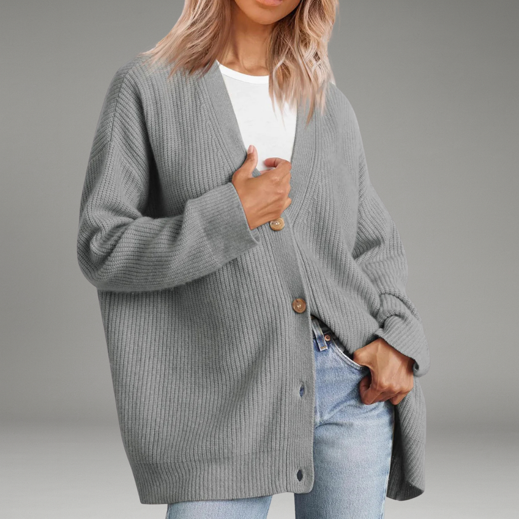 Women’s Cardigan with V-Neckline and Button Closure