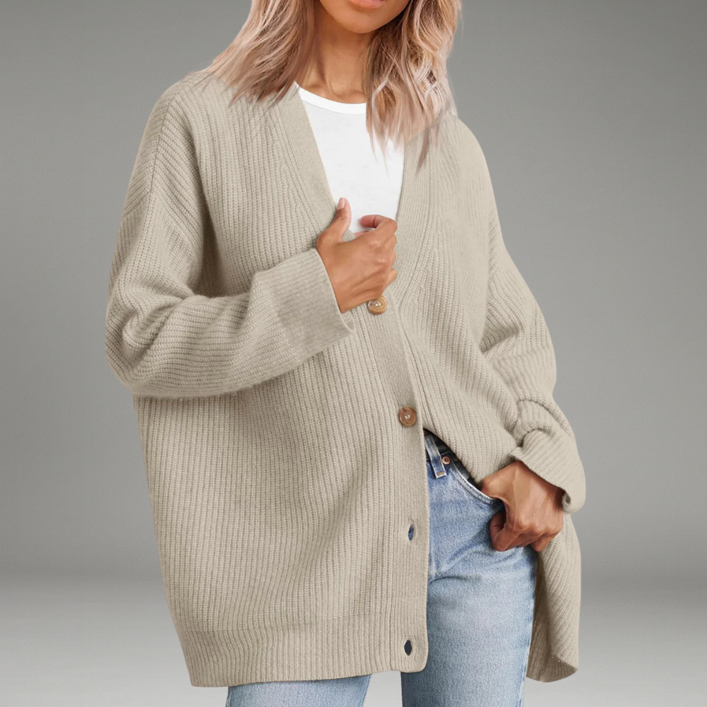 Women’s Cardigan with V-Neckline and Button Closure