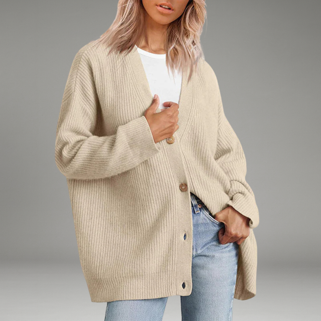 Women’s Cardigan with V-Neckline and Button Closure