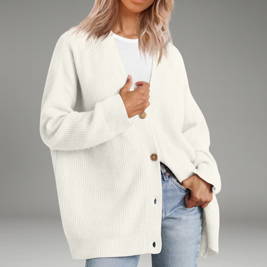 Women’s Cardigan with V-Neckline and Button Closure