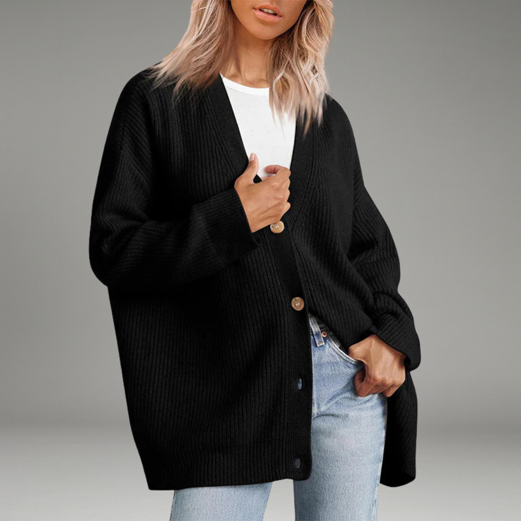 Women’s Cardigan with V-Neckline and Button Closure