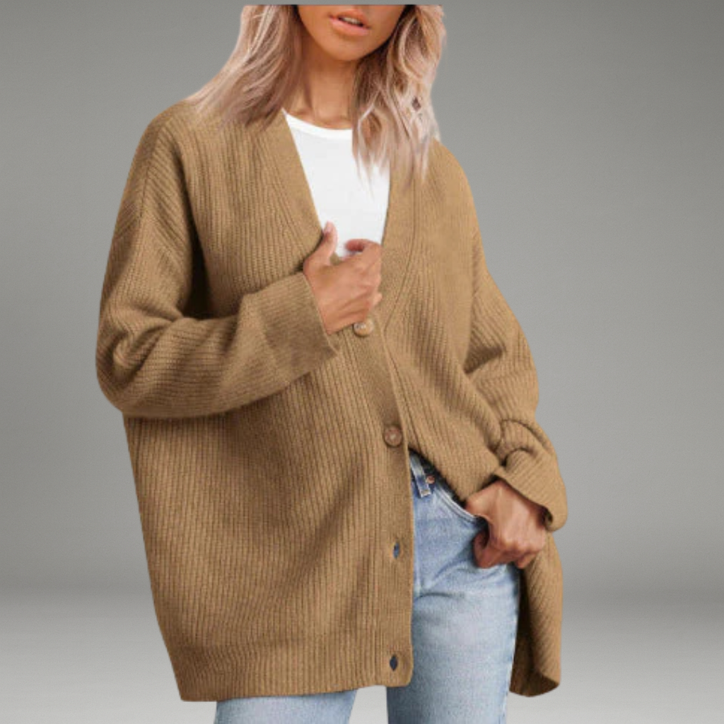 Women’s Cardigan with V-Neckline and Button Closure