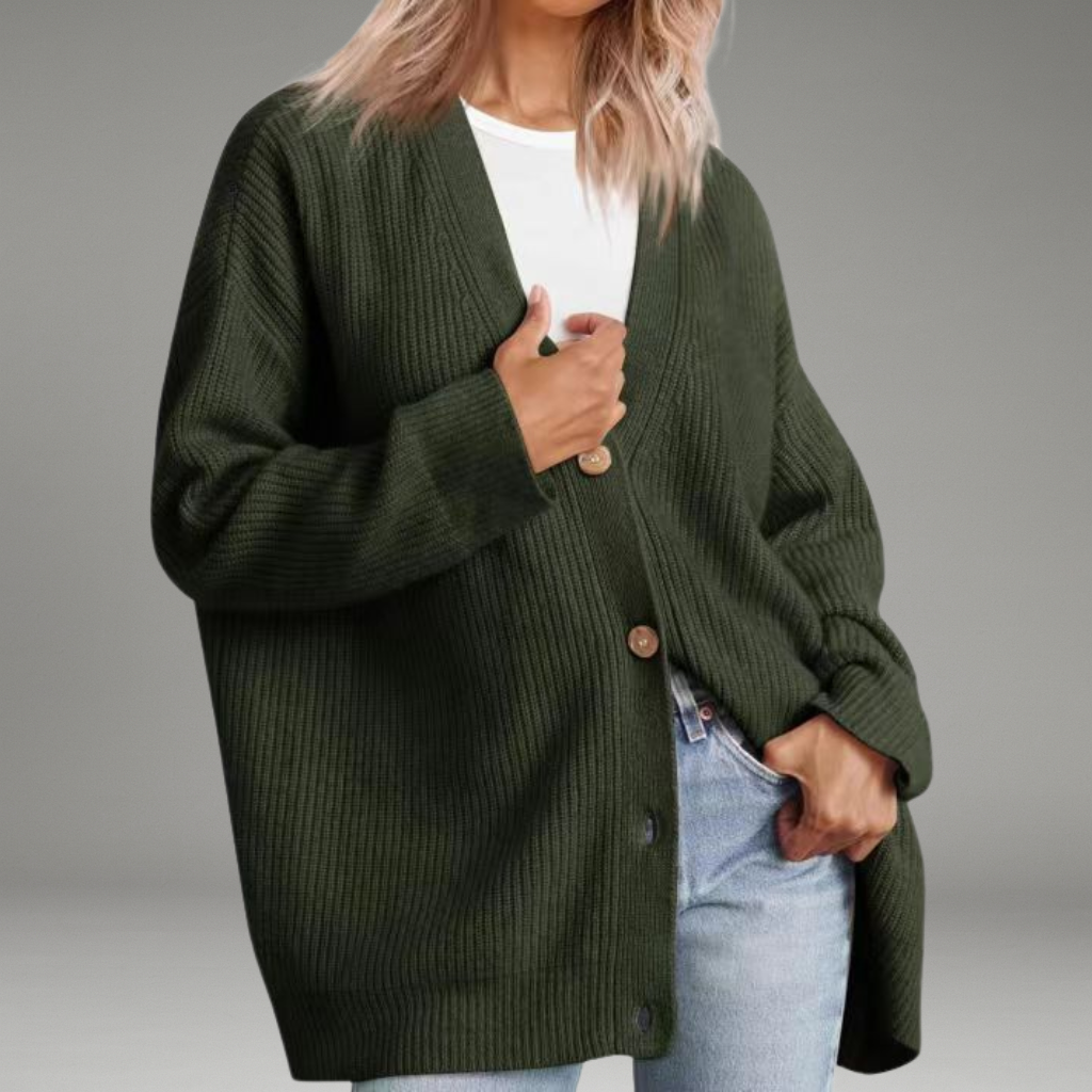 Women’s Cardigan with V-Neckline and Button Closure