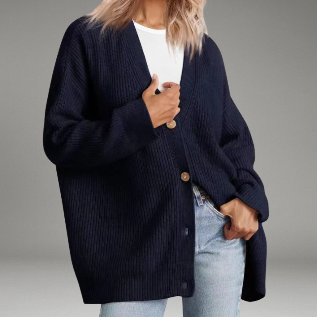 Women’s Cardigan with V-Neckline and Button Closure