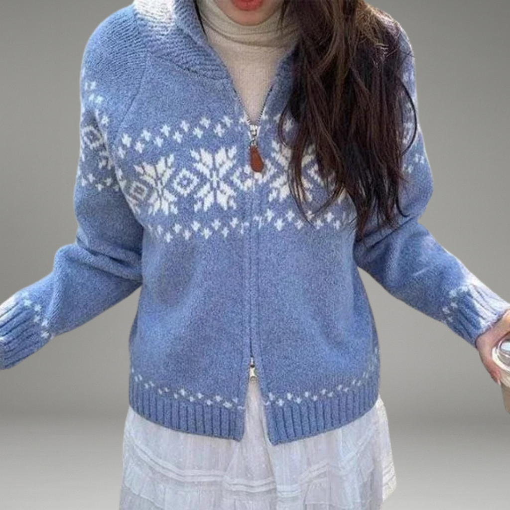 Women’s Knit Cardigan with Zipper Closure and Ribbed Hem