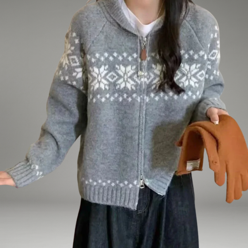 Women’s Knit Cardigan with Zipper Closure and Ribbed Hem