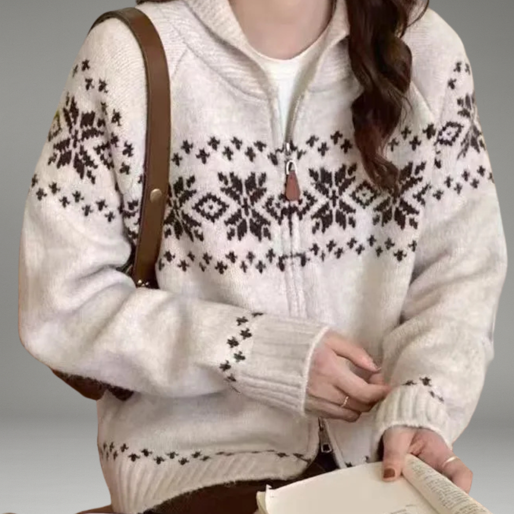 Women’s Knit Cardigan with Zipper Closure and Ribbed Hem