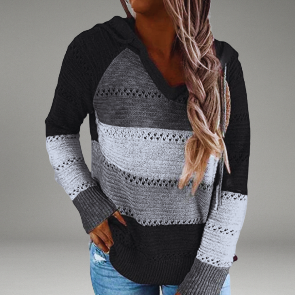 Women’s Knit Hoodie with V-Neck and Attached Hood