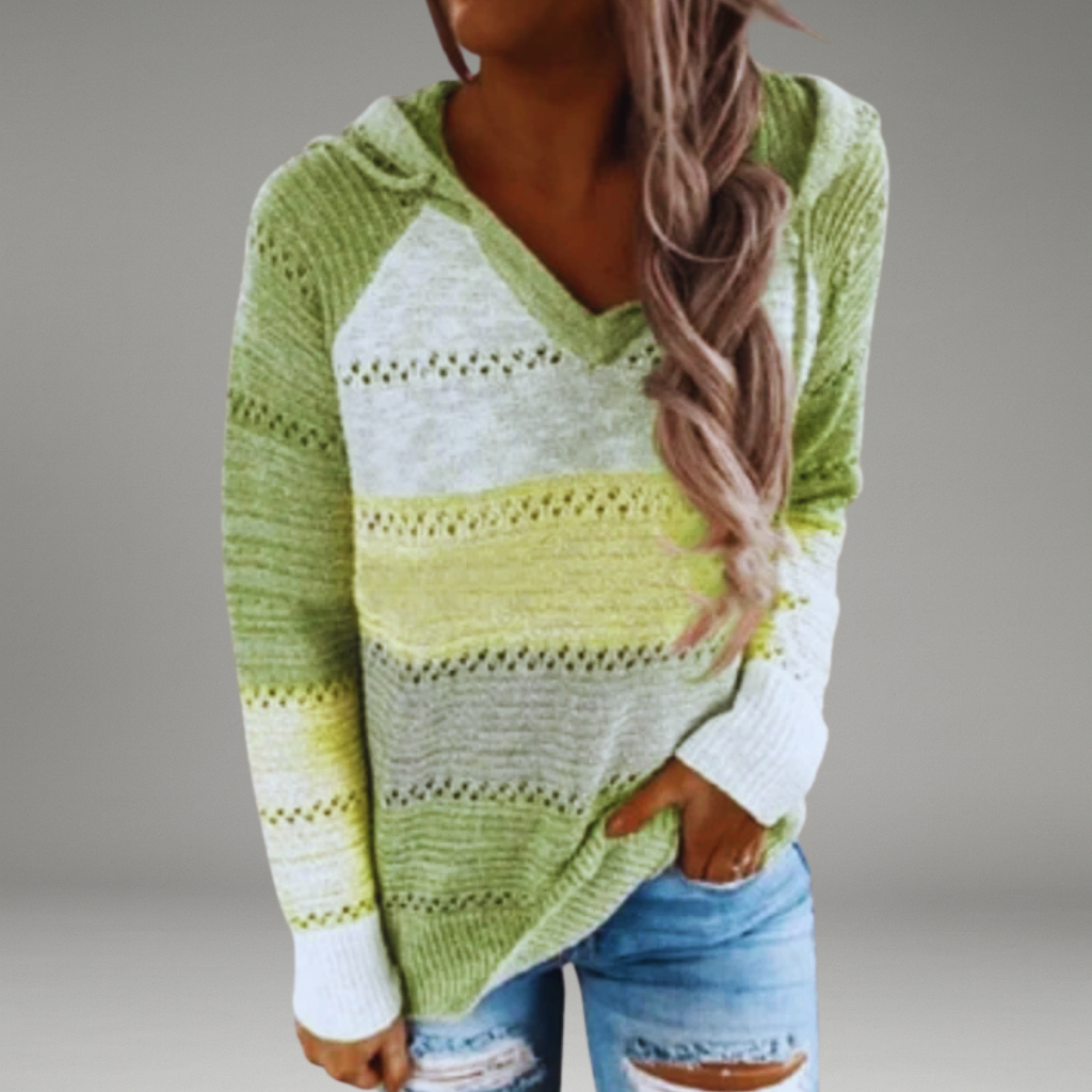 Women’s Knit Hoodie with V-Neck and Attached Hood