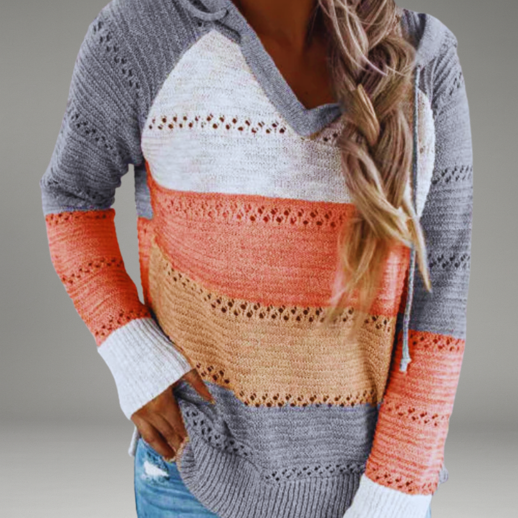 Women’s Knit Hoodie with V-Neck and Attached Hood