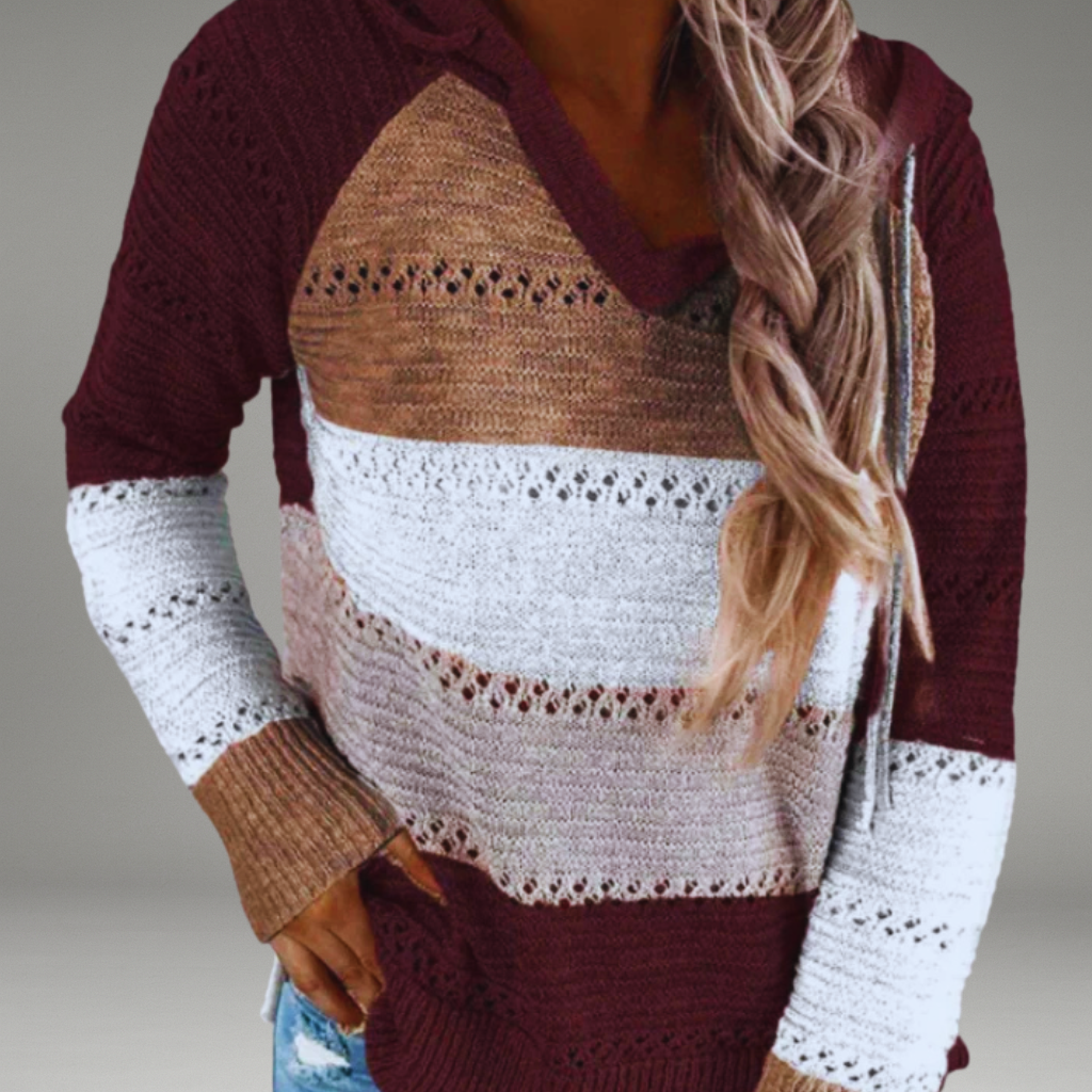 Women’s Knit Hoodie with V-Neck and Attached Hood