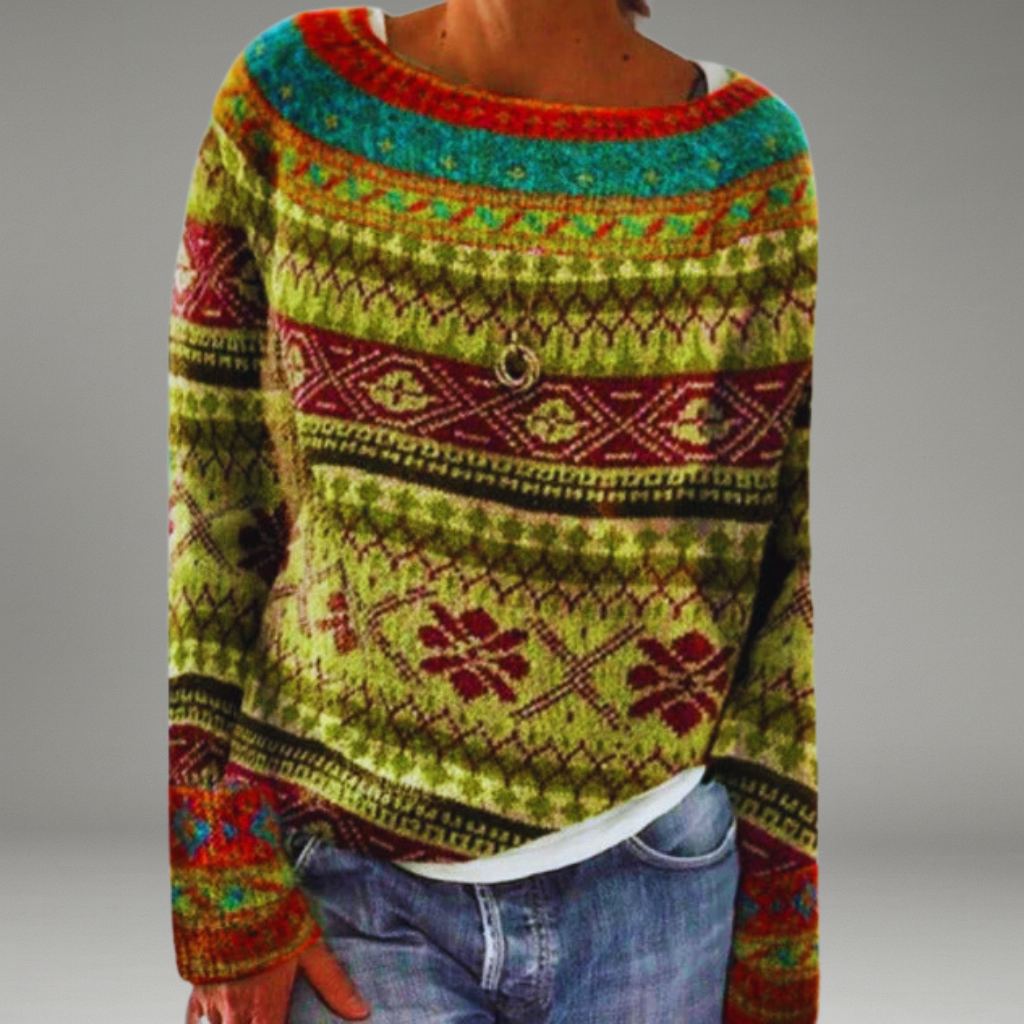 Women’s Knit Sweater with Crew Neck and Ribbed Cuffs