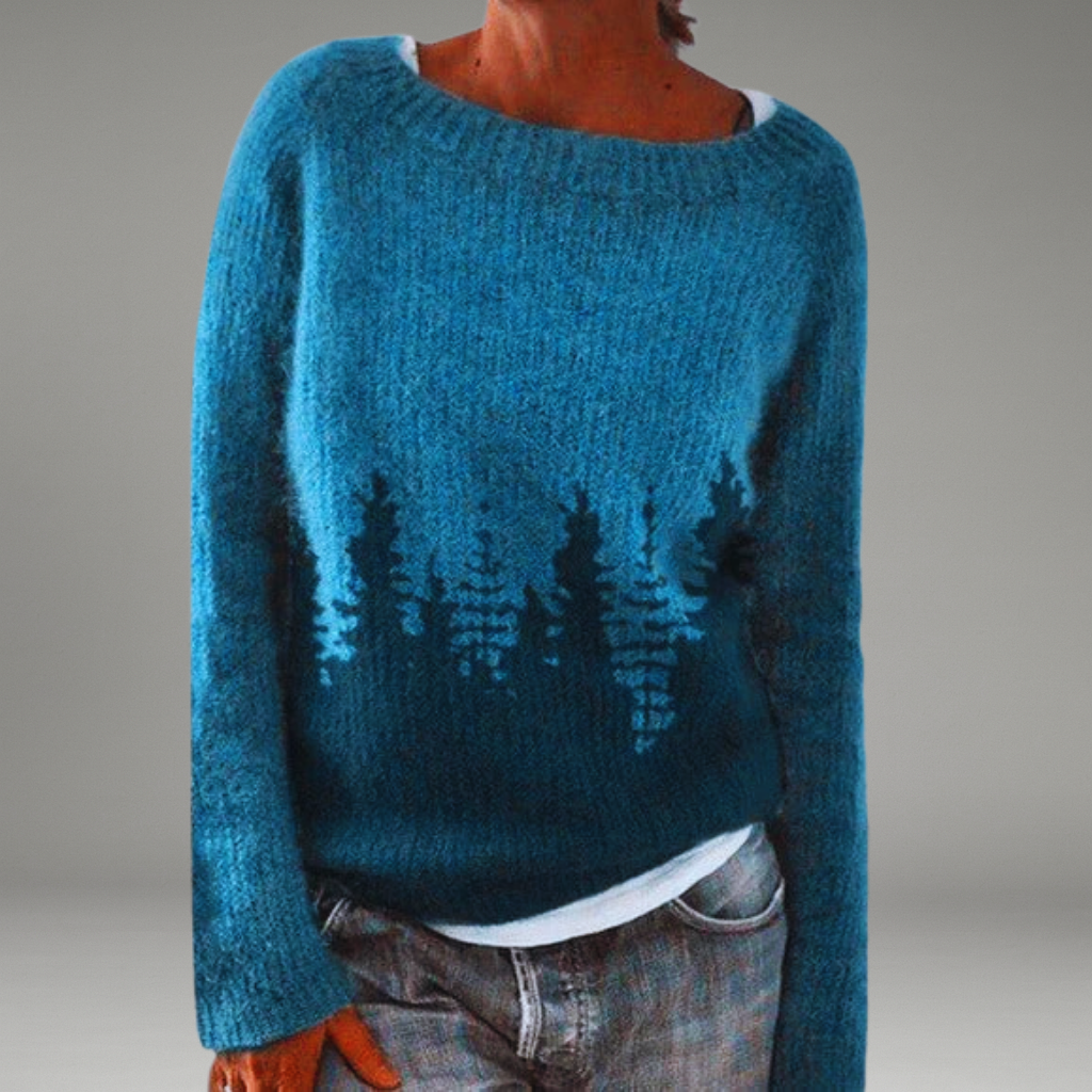 Women’s Knit Sweater with Crew Neck and Ribbed Cuffs
