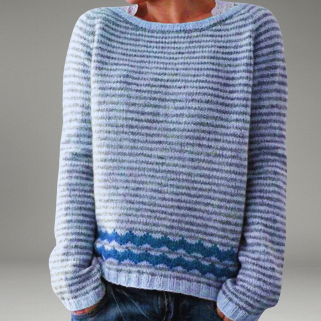 Women’s Knit Sweater with Crew Neck and Ribbed Cuffs