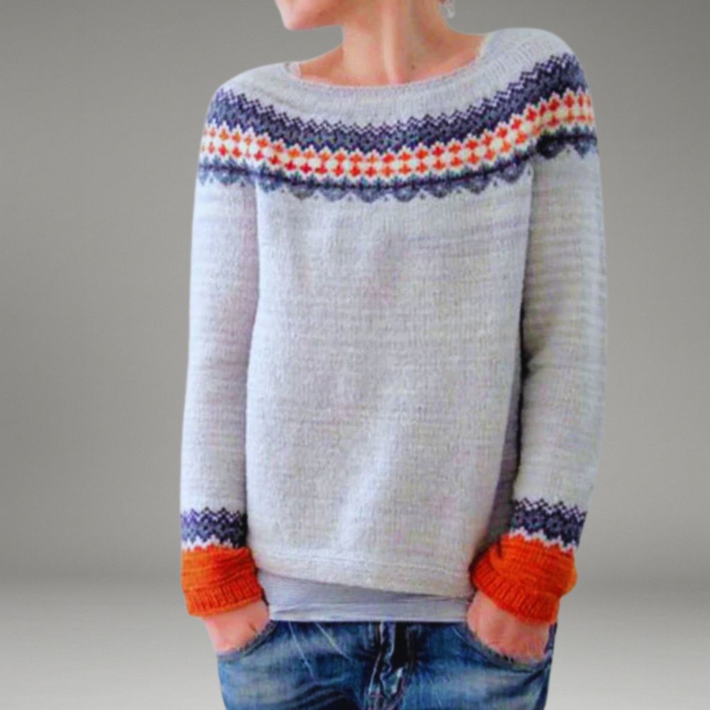 Women’s Knit Sweater with Crew Neck and Ribbed Cuffs