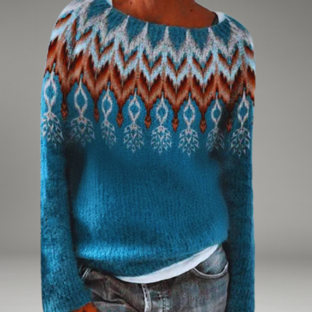 Women’s Knit Sweater with Crew Neck and Ribbed Cuffs