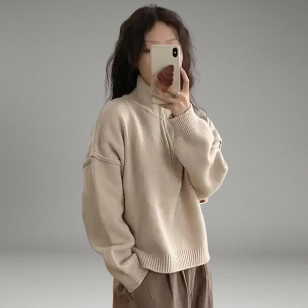 Women’s Knit Sweater with Half Zipper and High Neck