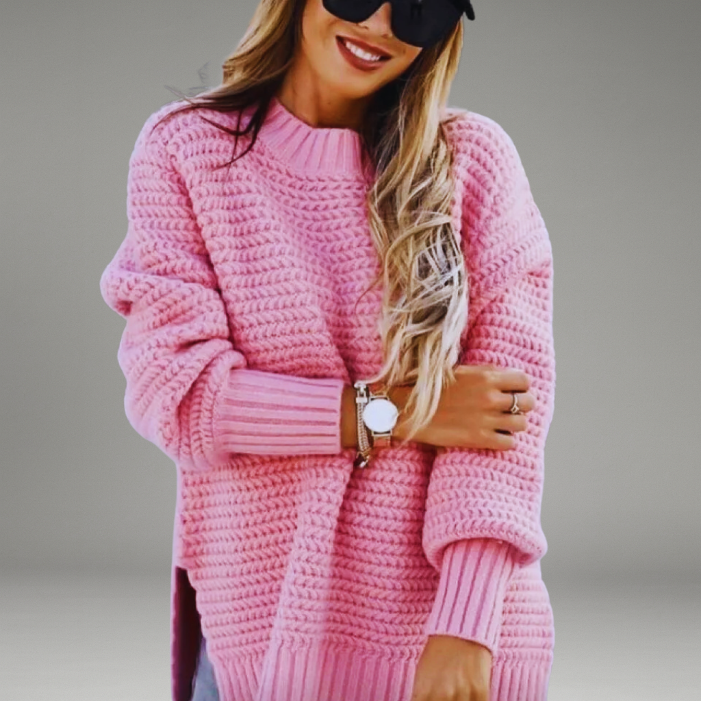 Women’s Knit Sweater with High Neck and Ribbed Cuffs