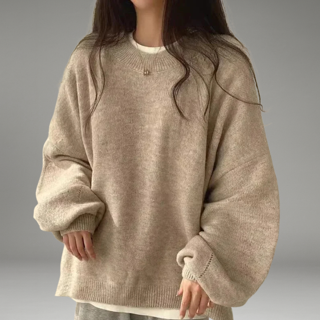 Women’s Knit Sweater with Round Neck and Long Sleeves