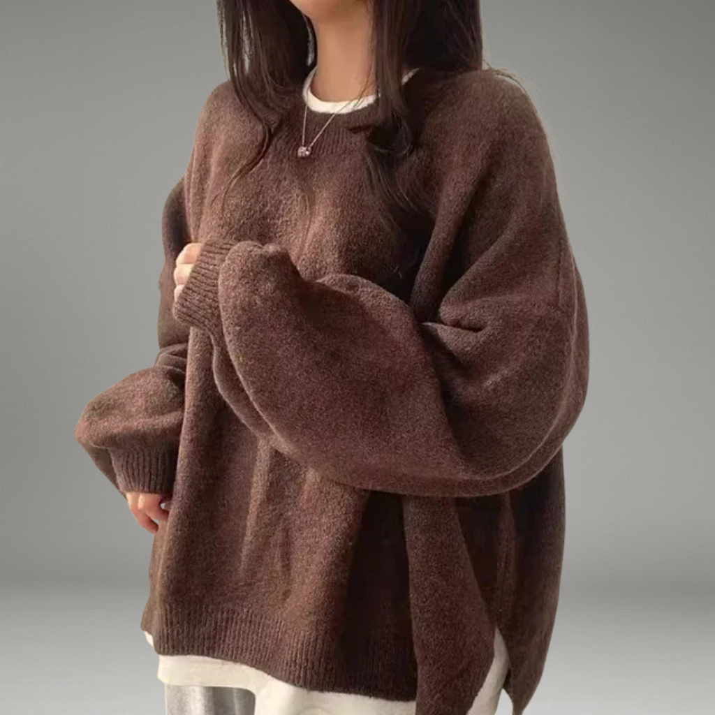 Women’s Knit Sweater with Round Neck and Long Sleeves