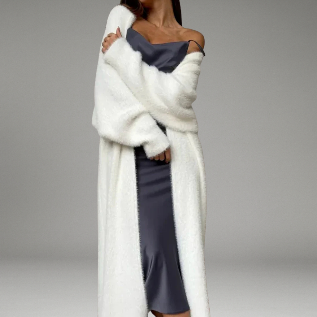 Women’s open-front cardigan with long sleeves and clean edges