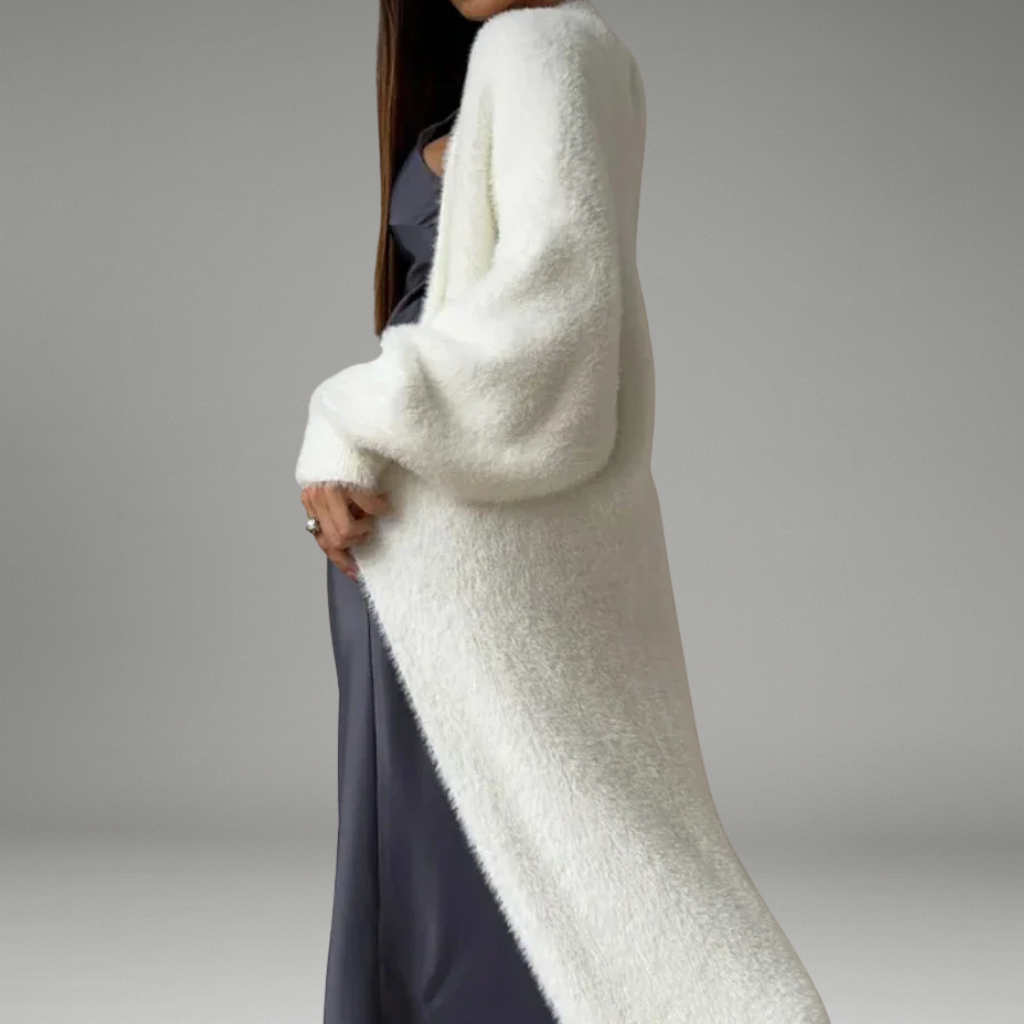 Women’s open-front cardigan with long sleeves and clean edges