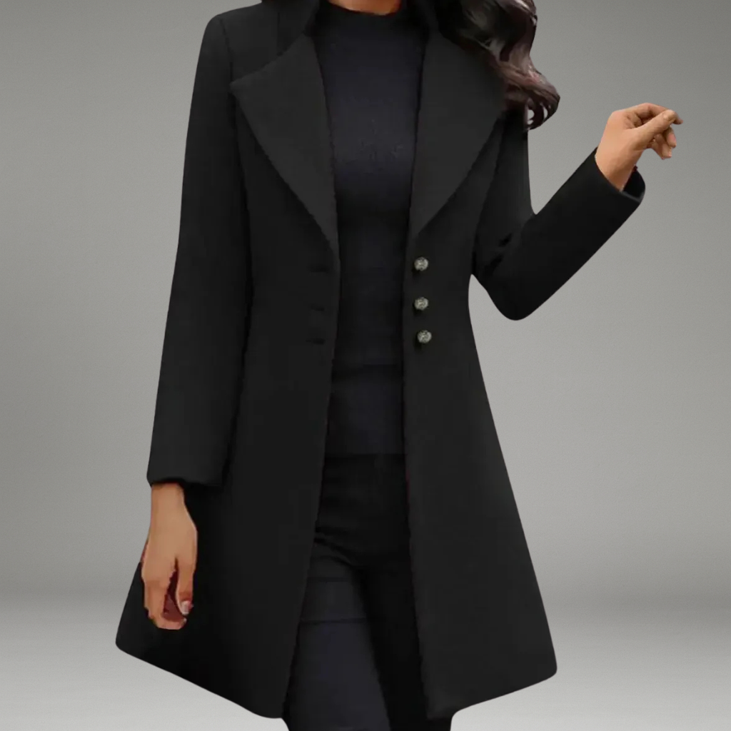 Women’s Long Sleeve Coat with Notch Collar and Button Closure