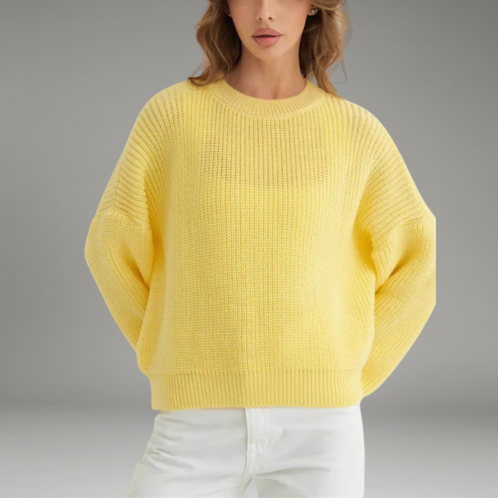 Women’s Knit Sweater with Round Neckline and Ribbed Hem