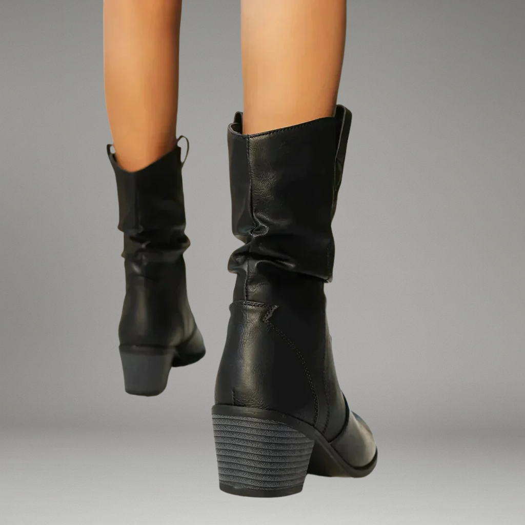 Women’s Mid-Calf Boots with Pull-On Design and Stacked Heel