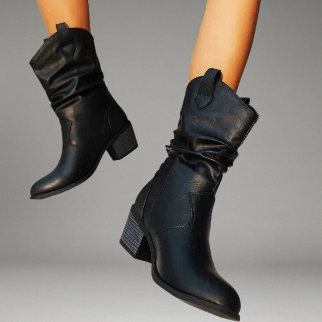 Women’s Mid-Calf Boots with Pull-On Design and Stacked Heel