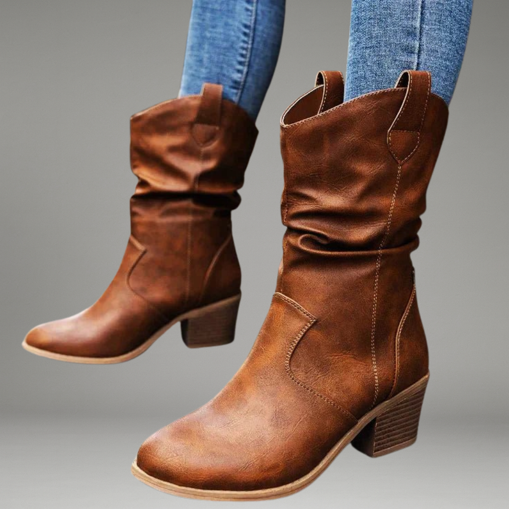 Women’s Mid-Calf Boots with Pull-On Design and Stacked Heel