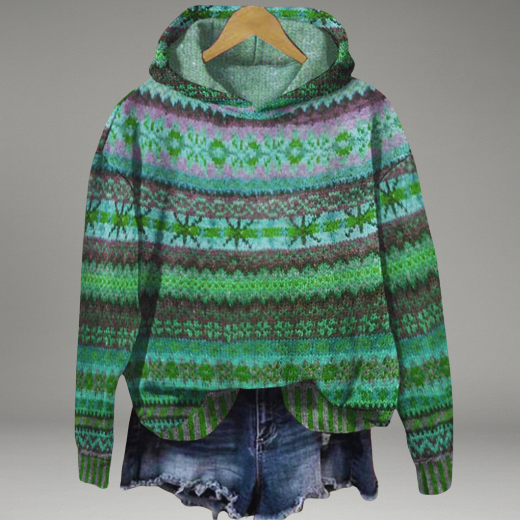 Women’s Pullover Hoodie with Ribbed Cuffs and Attached Hood