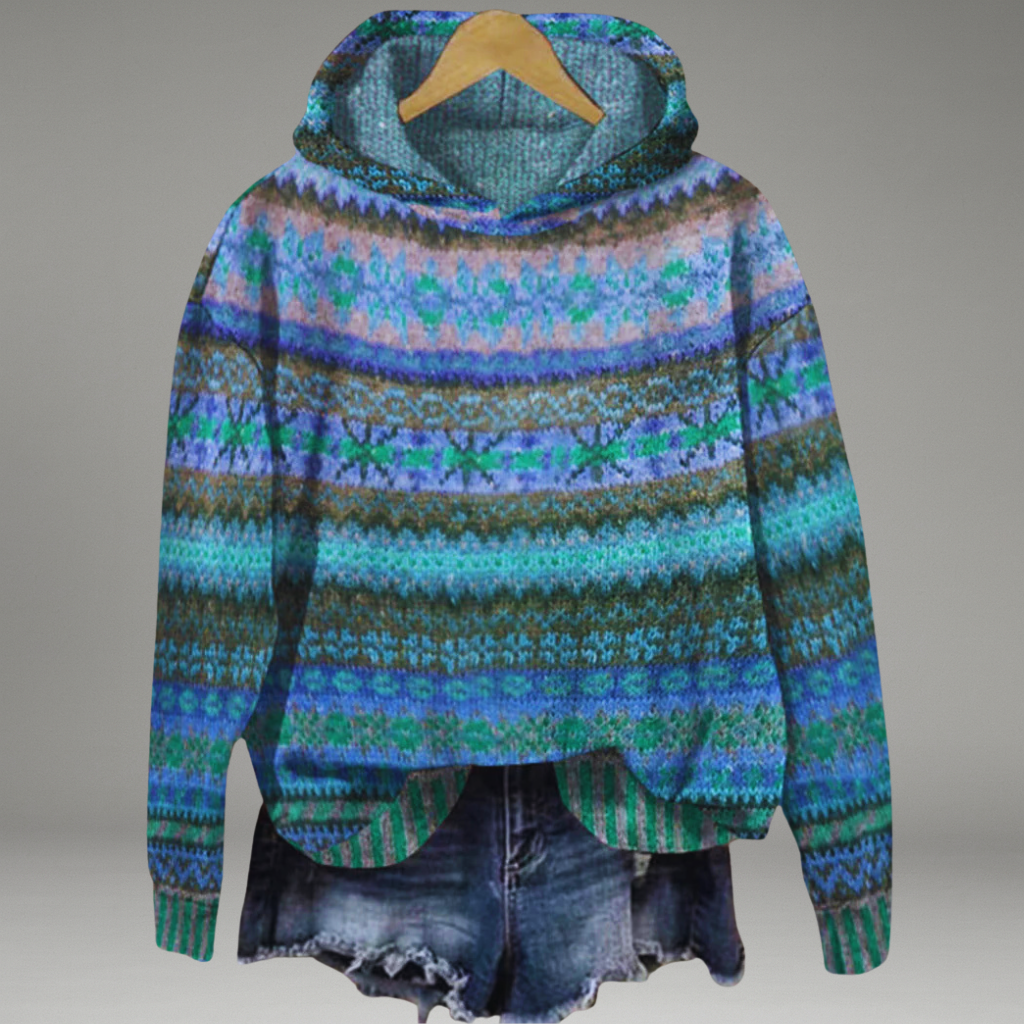 Women’s Pullover Hoodie with Ribbed Cuffs and Attached Hood