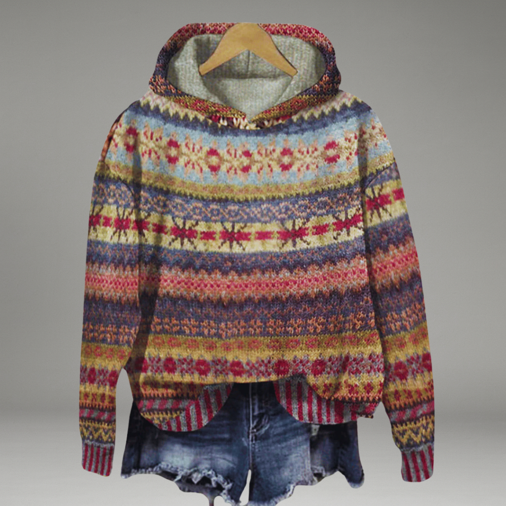 Women’s Pullover Hoodie with Ribbed Cuffs and Attached Hood