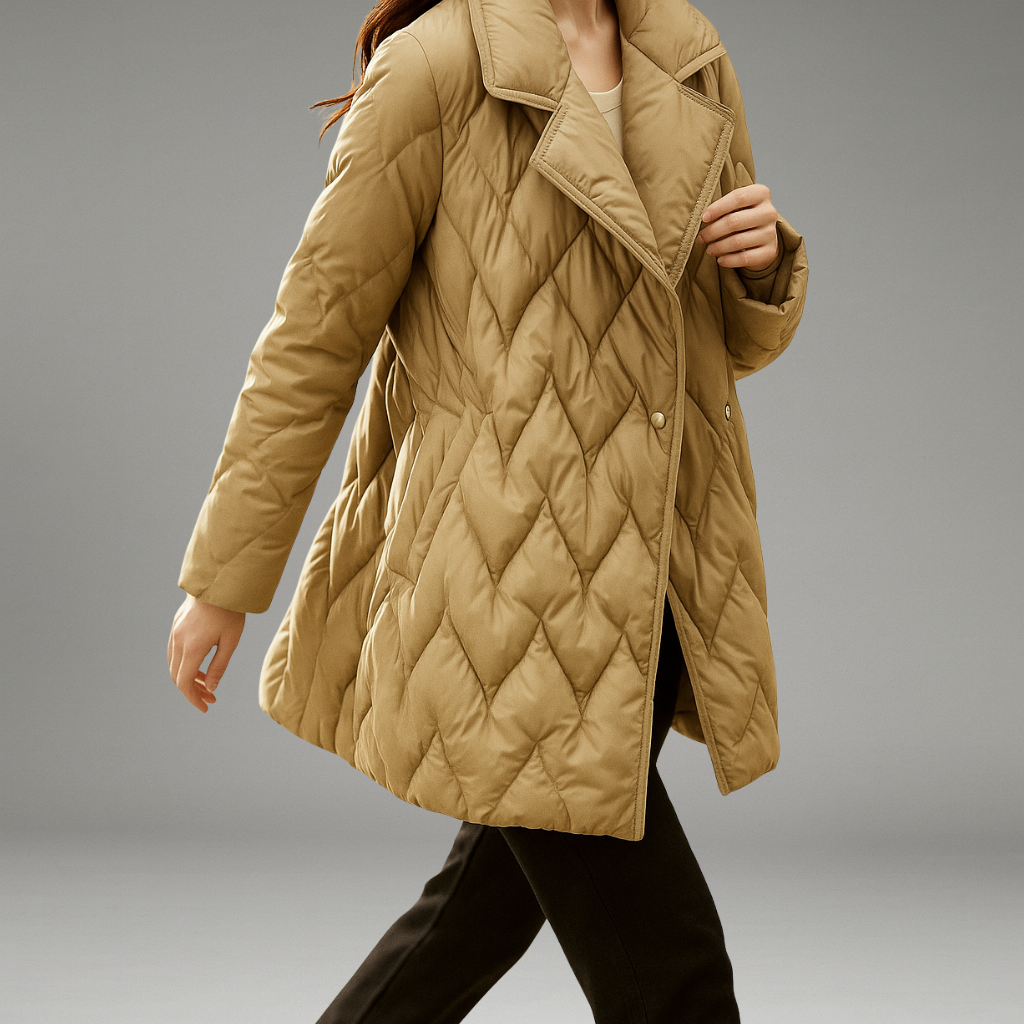 Women’s Quilted Coat with Wrap Tie Closure and Fitted Waist