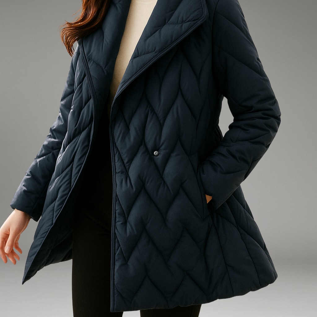 Women’s Quilted Coat with Wrap Tie Closure and Fitted Waist