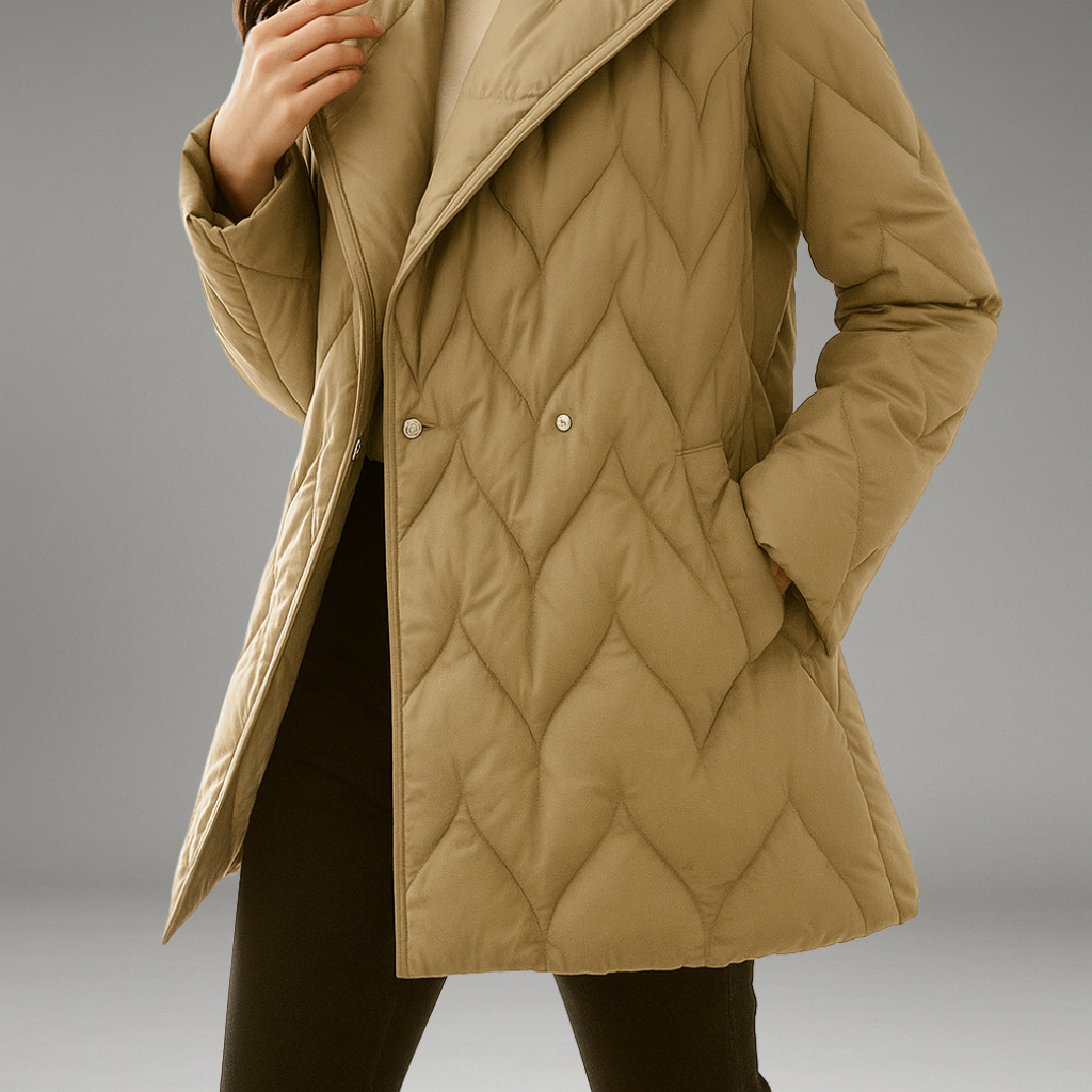 Women’s Quilted Coat with Wrap Tie Closure and Fitted Waist