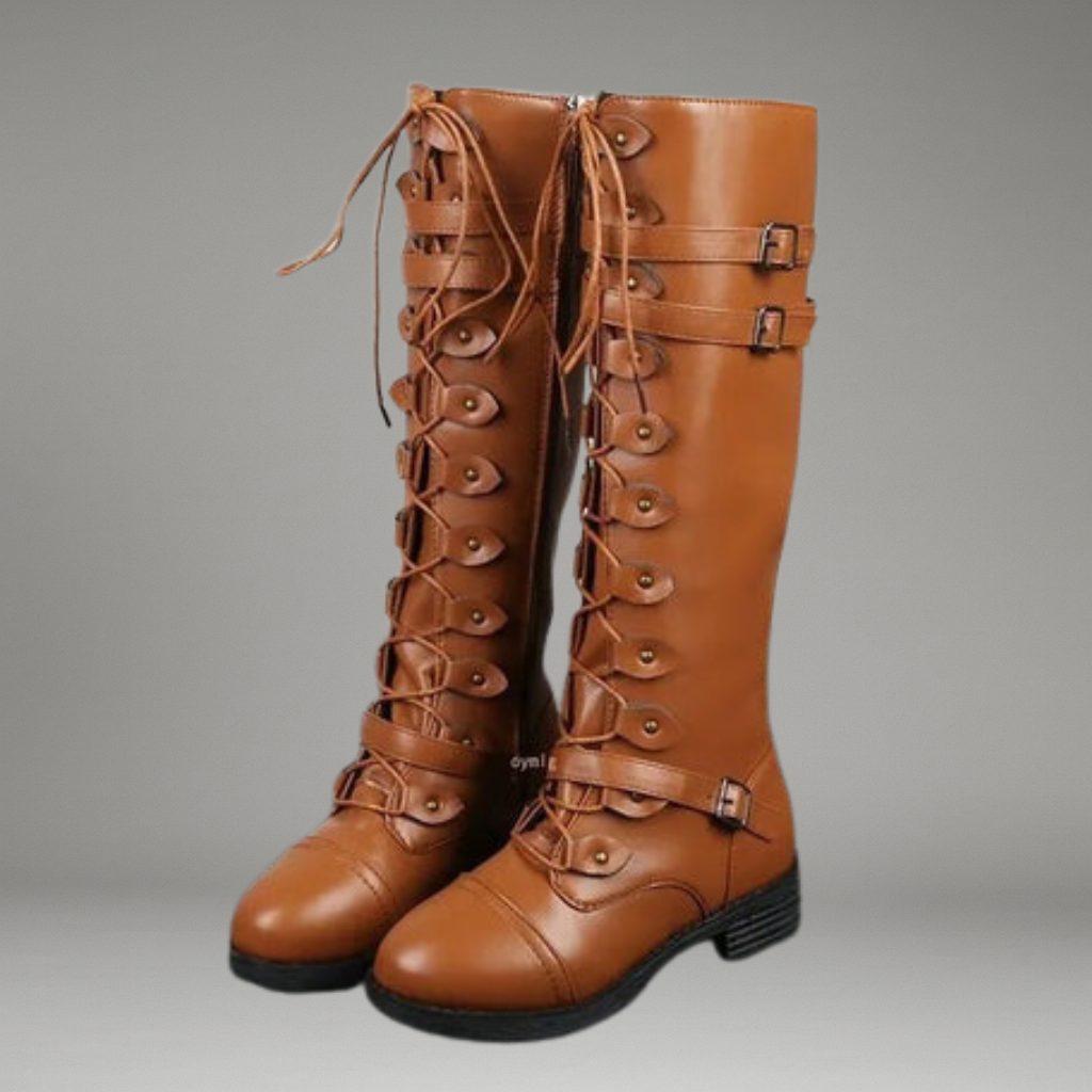 Women’s Lace-Up Boots with Side Zipper and Buckle Detail